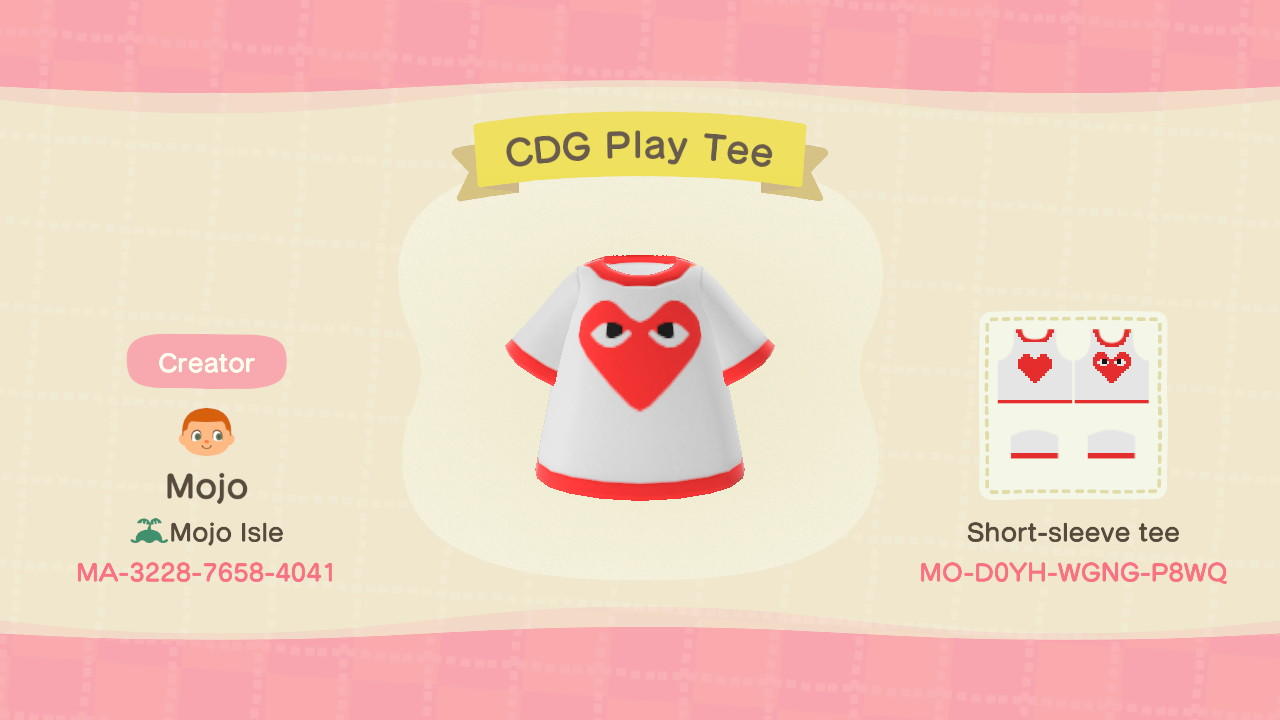 Animal Crossing Design Code: MO-D0YH-WGNG-P8WQ CDG Play Tee