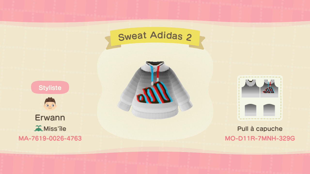 Animal Crossing Design Code: MO-D11R-7MNH-329G Sweat Adidas 3D