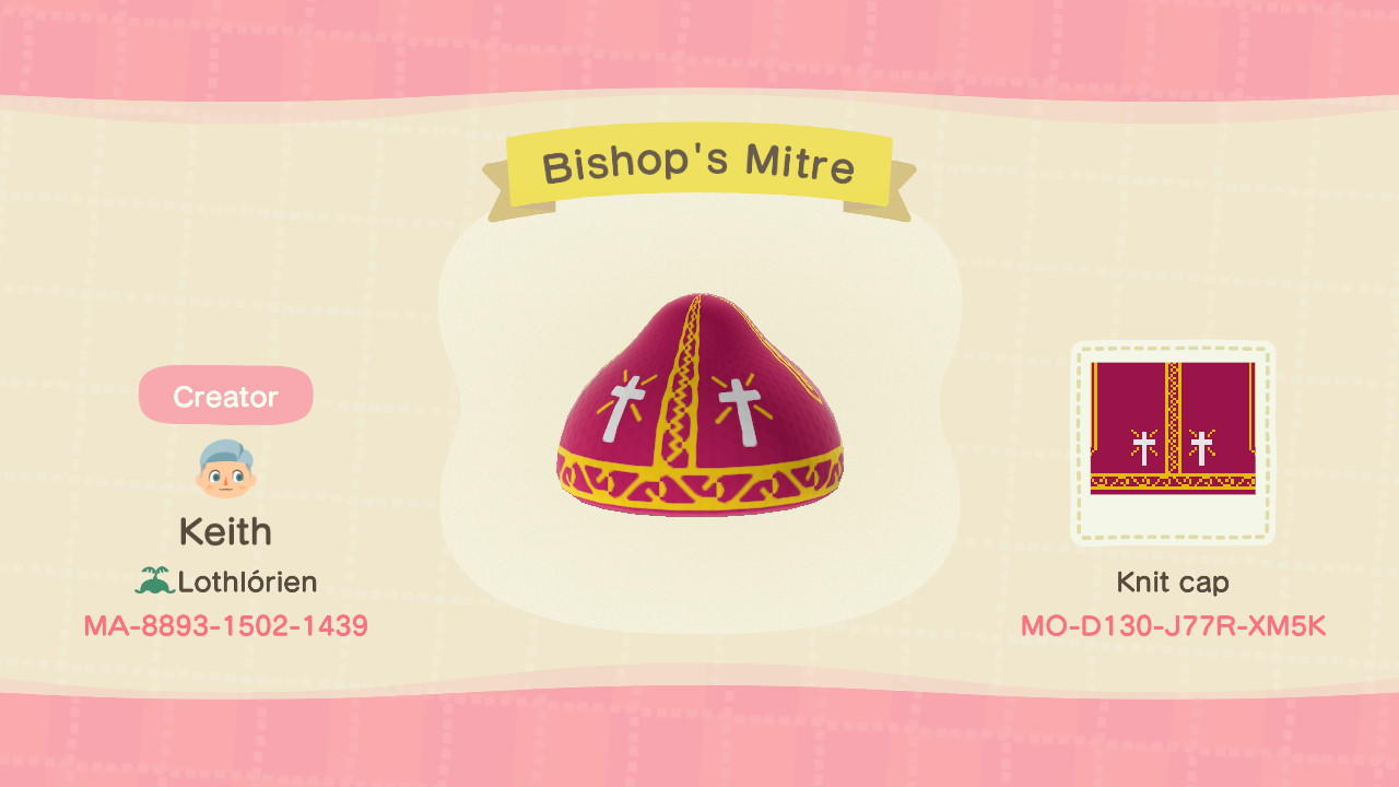 Animal Crossing Design Code: MO-D130-J77R-XM5K Bishopâ€™s Mitre