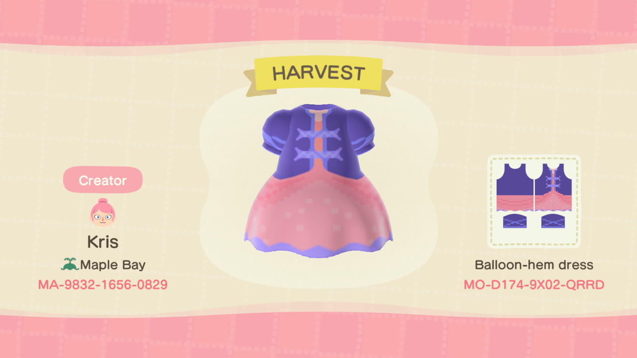 Animal Crossing Design Code: MO-D174-9X02-QPRD Retro Harvest Dress