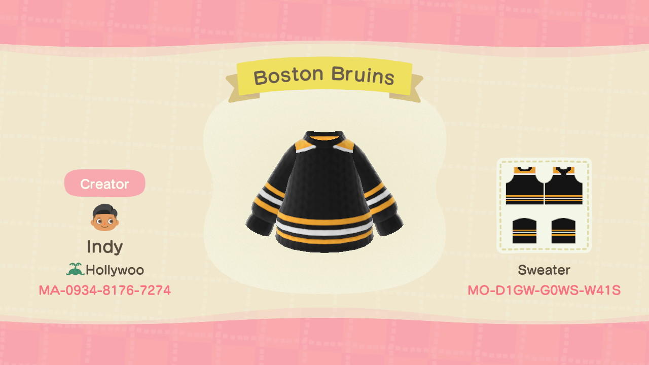 Animal Crossing Design Code: MO-D1G1-G0WS-W41S Boston Bruins