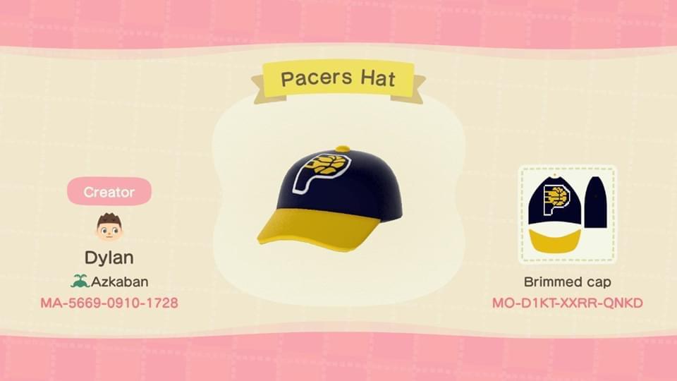 Animal Crossing Design Code: MO-D1KT-XXRR-QNKD Indiana Pacers Hat