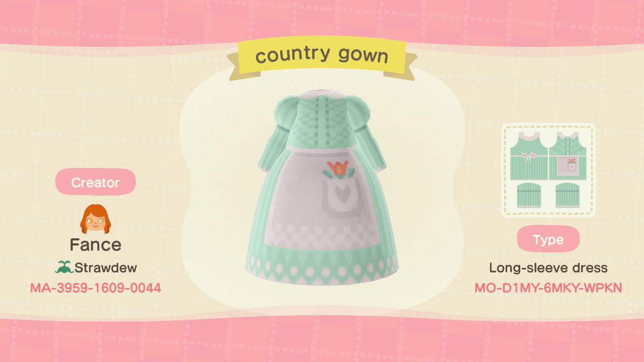 Animal Crossing Design Code: MO-D1MY-6MKY-WPKN Mint Gown