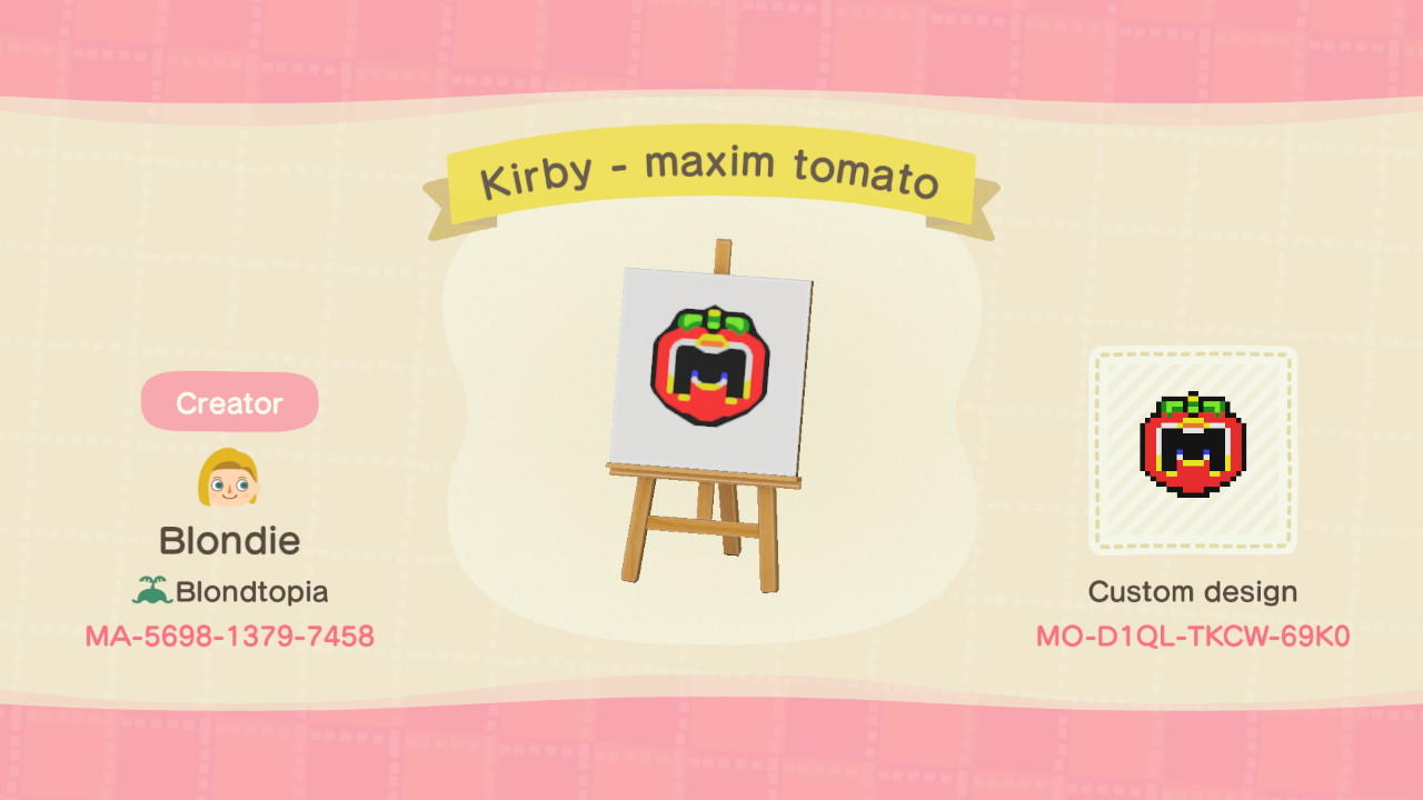 Animal Crossing Design Code: MO-D1QL-TKCW-69K0 Kirby - maxim tomato