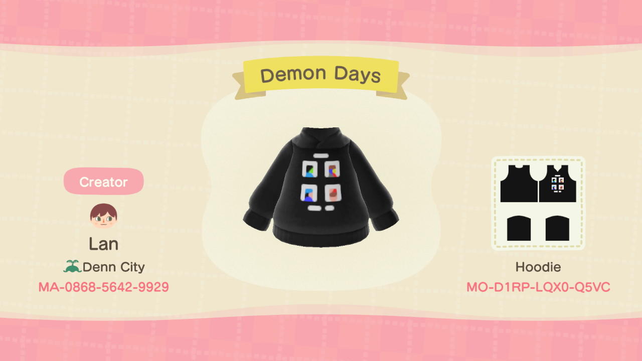 Animal Crossing Design Code: MO-D1RP-LQX0-Q5VC Demon Days