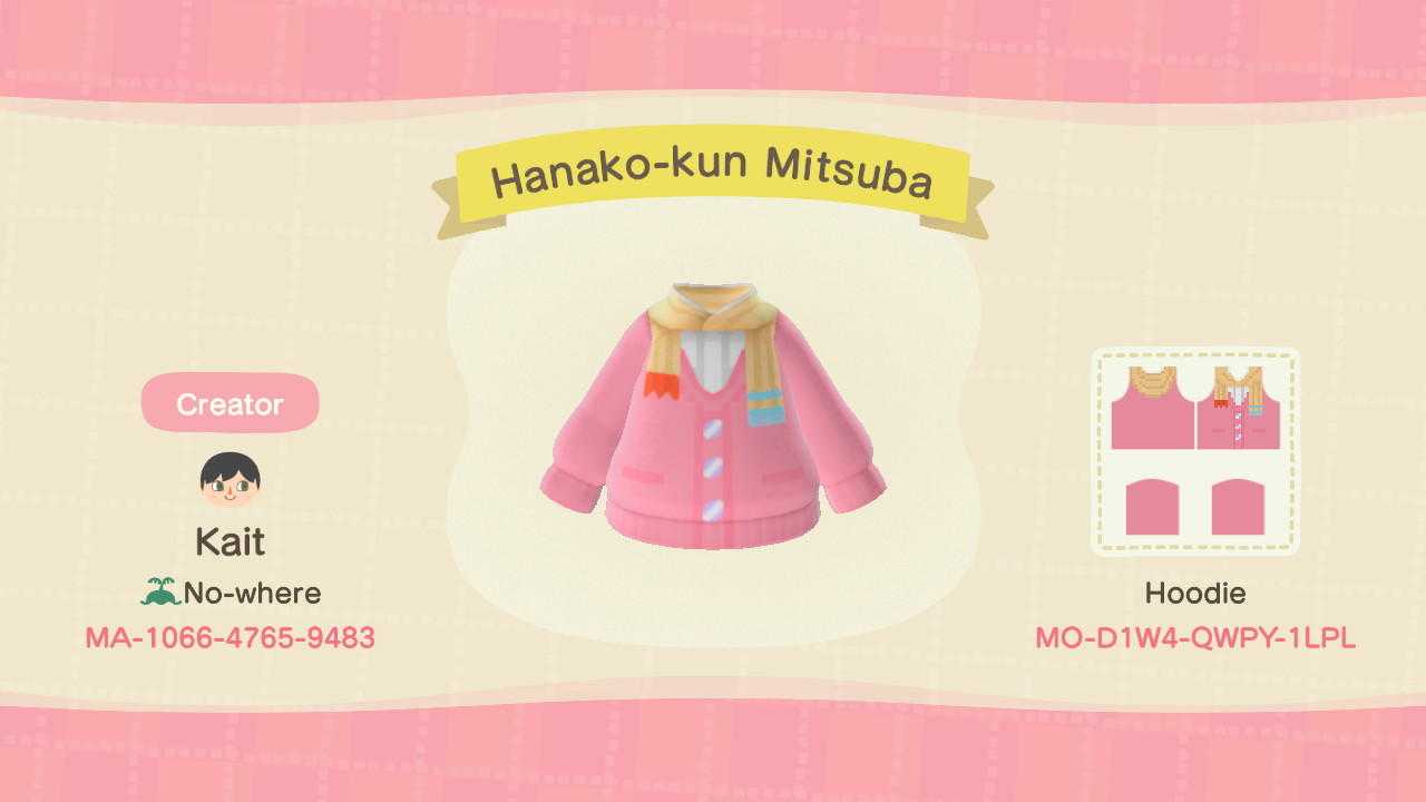 Animal Crossing Design Code: MO-D1W4-QWPY-1LPL Hanako-kun Mitsuba