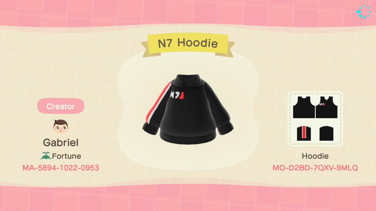Animal Crossing Design Code: MO-D2BD-7QXV-9MLQ N7 Hoodie