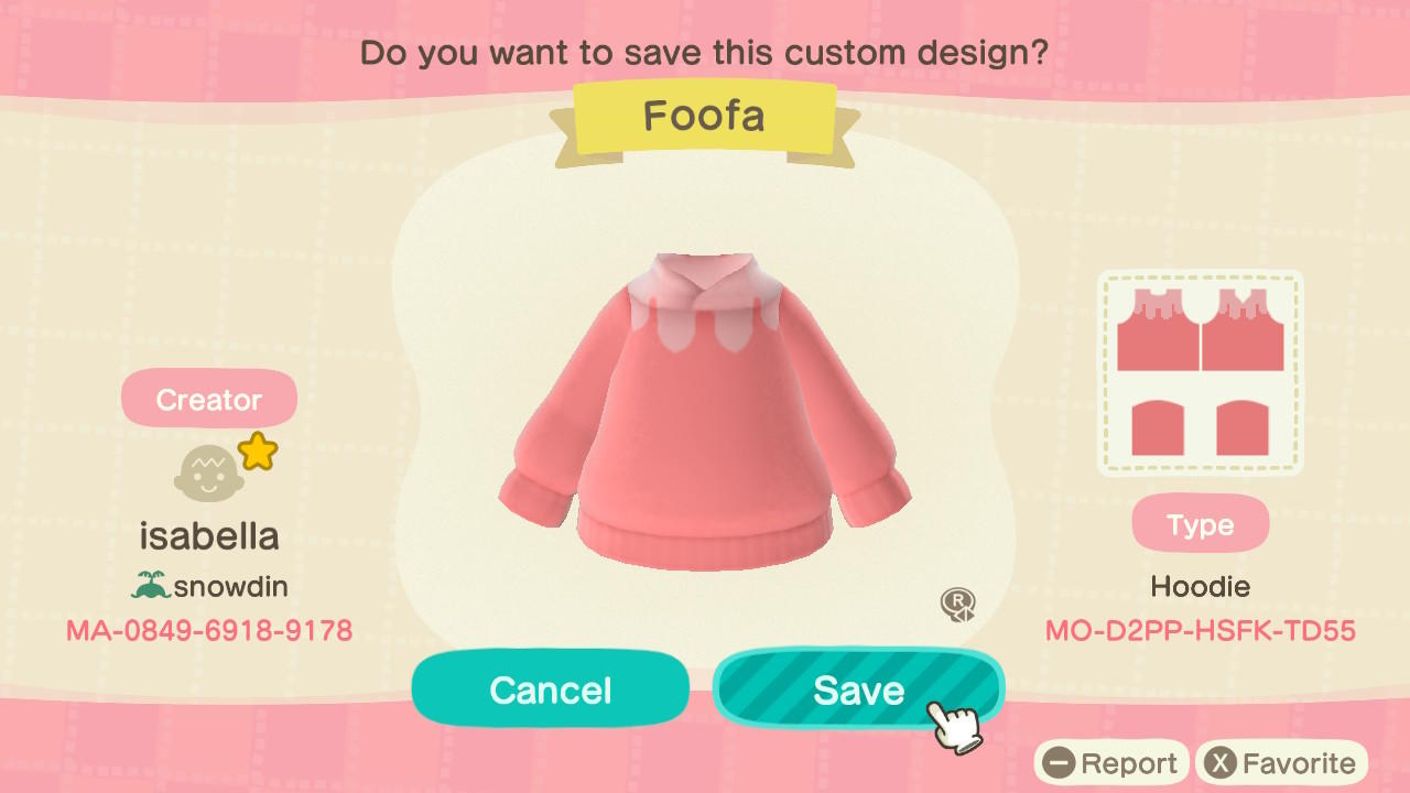 Animal Crossing Design Code: MO-D2PP-HSFK-TD55 Foofa
