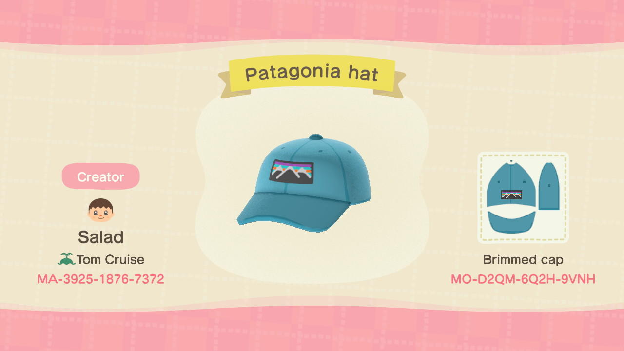 Animal Crossing Design Code: MO-D2QM-6Q2H-9VNH Patagonia cap