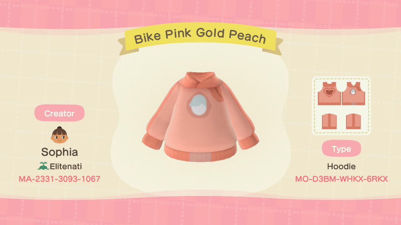 Animal Crossing Design Code: MO-D3BM-WHKX-6RKX Bike Pink Gold Peach