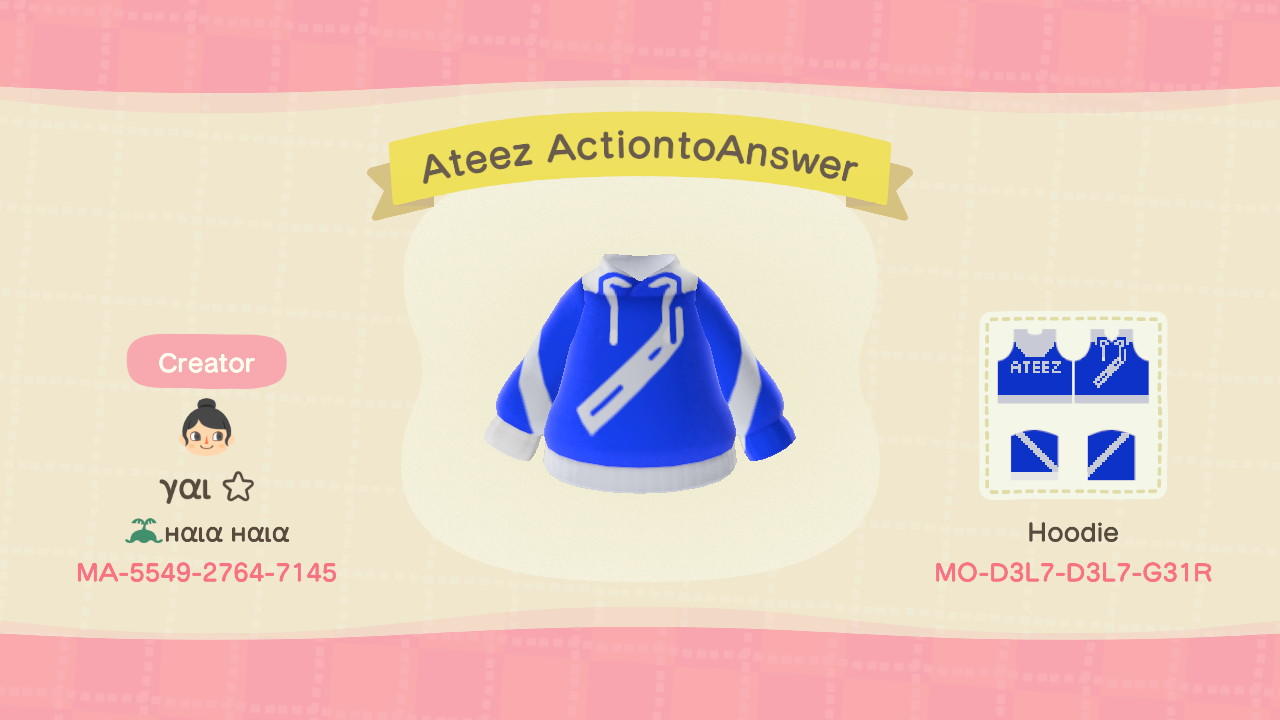 Animal Crossing Design Code: MO-D3L7-D3L7-G31R Ateez ActiontoAnswer