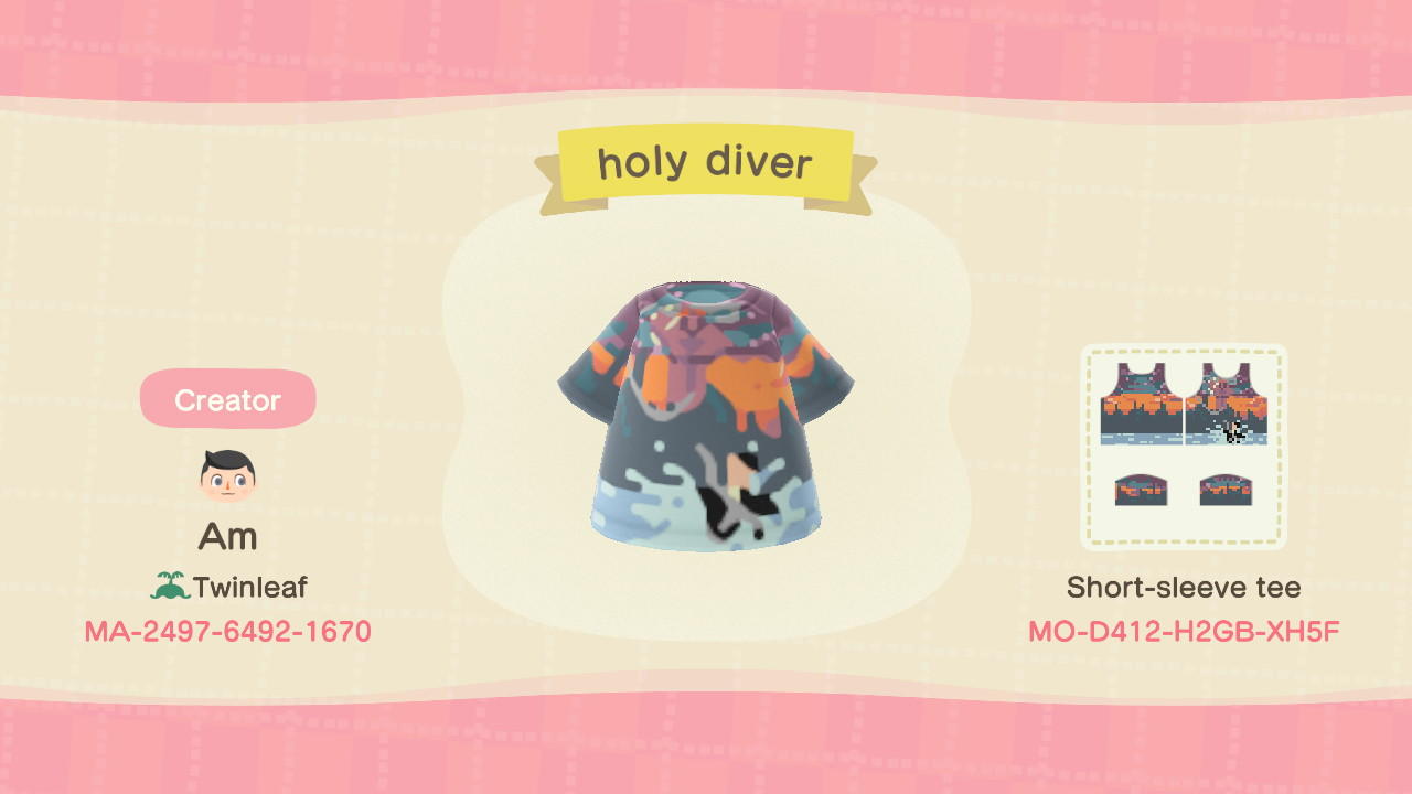 Animal Crossing Design Code: MO-D412-H2GB-XH5F Dio Holy Diver
