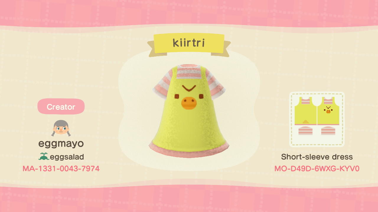 Animal Crossing Design Code: MO-D49D-6WXG-KYV0 kiiroitori dress