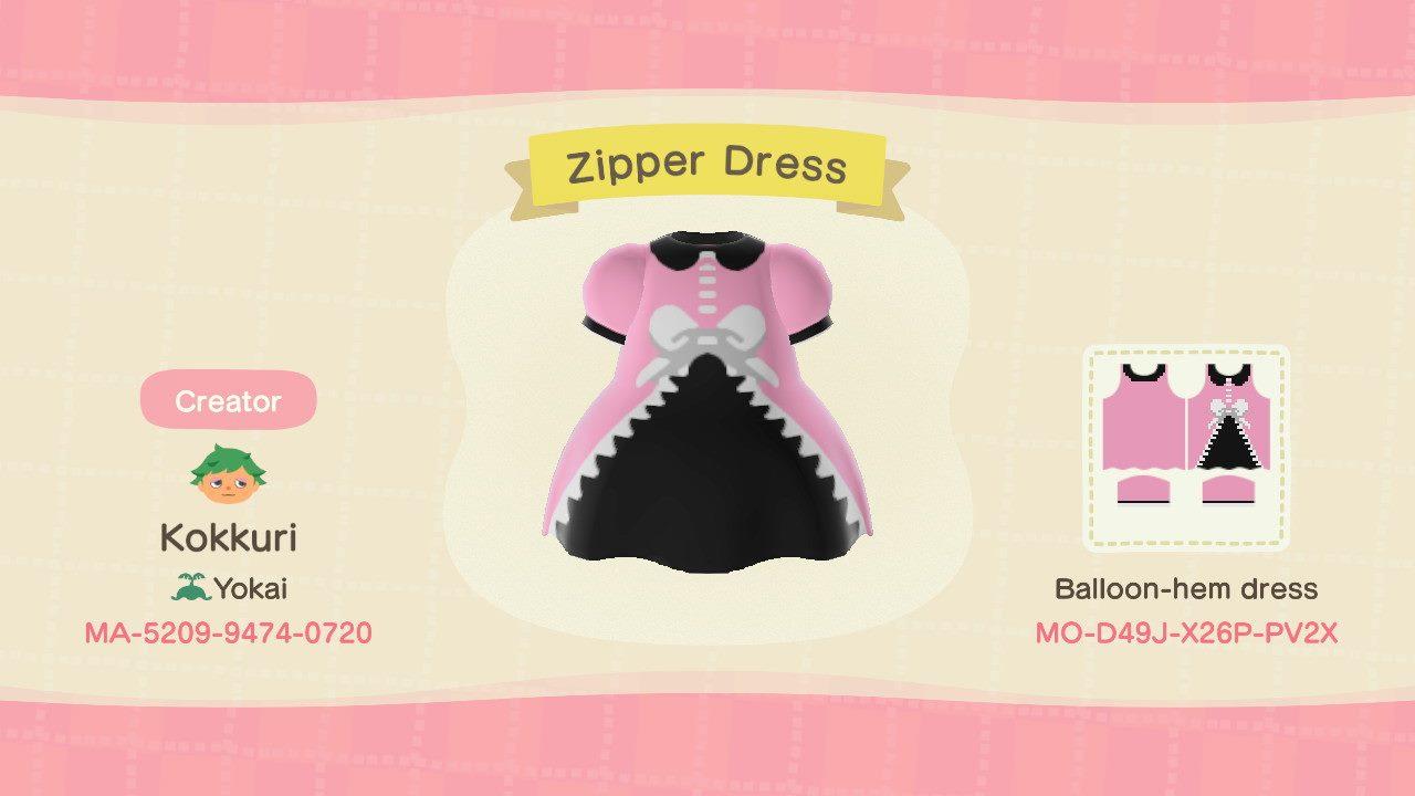 Animal Crossing Design Code: MO-D49J-X26P-PV2X Zipper Dress