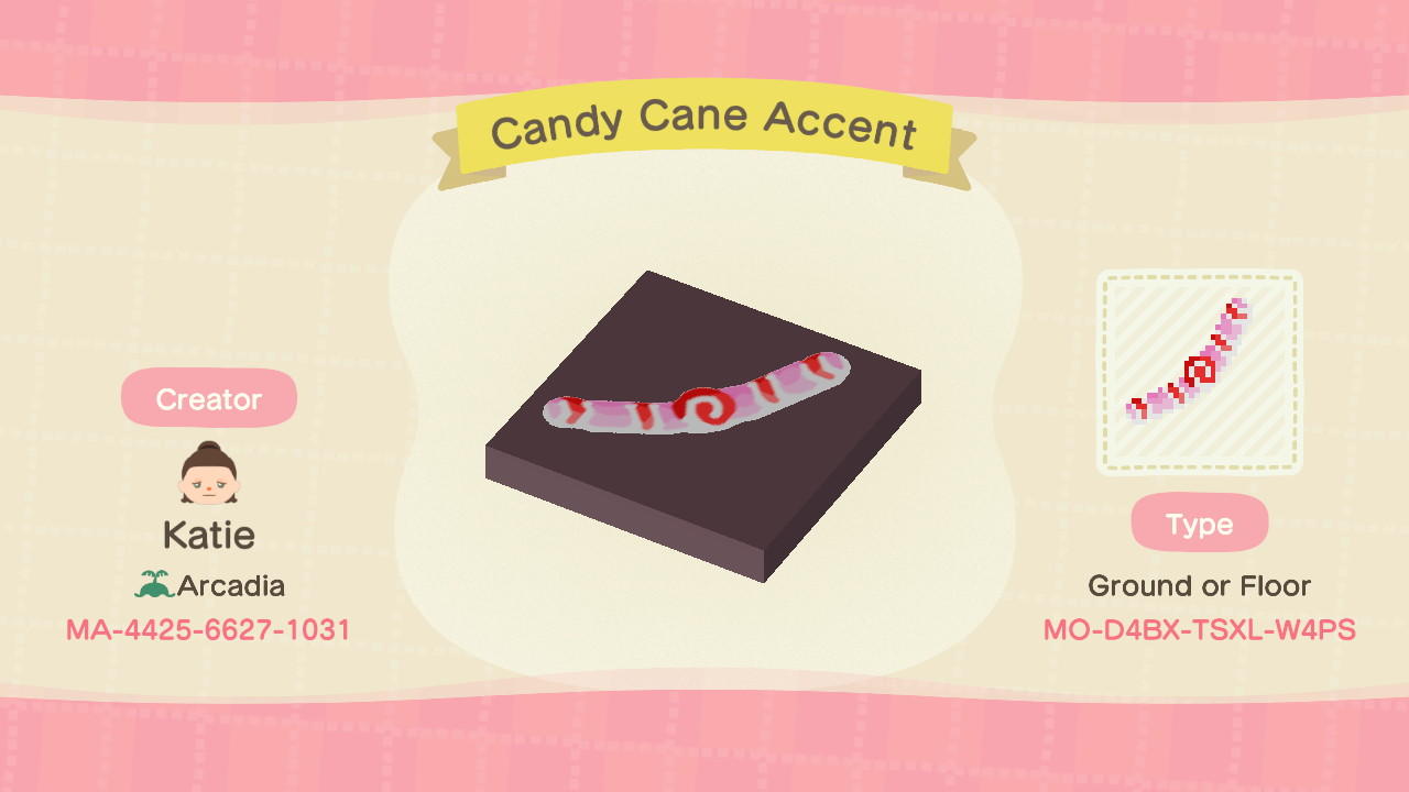 Animal Crossing Design Code: MO-D4BX-TSXL-W4PS Candy Cane Accent