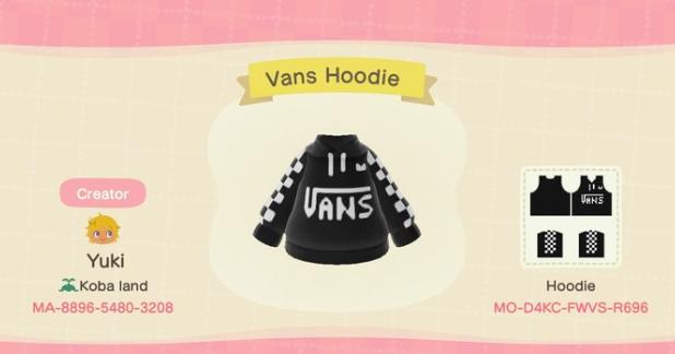 Animal Crossing Design Code: MO-D4KC-FWVS-R696 Vans Hoodie