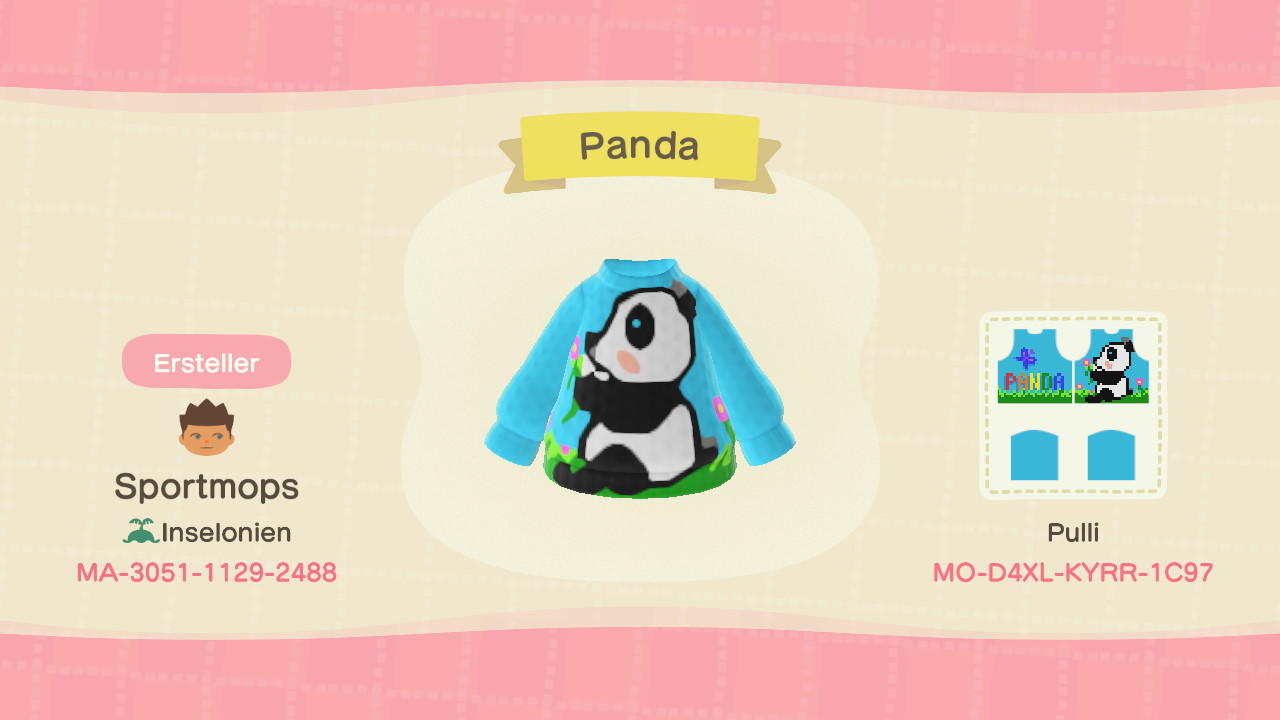 Animal Crossing Design Code: MO-D4XL-KYRR-1C97 Panda