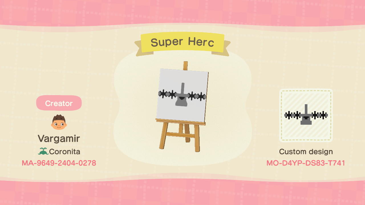 Animal Crossing Design Code: MO-D4YP-DS83-T741 Super Herc