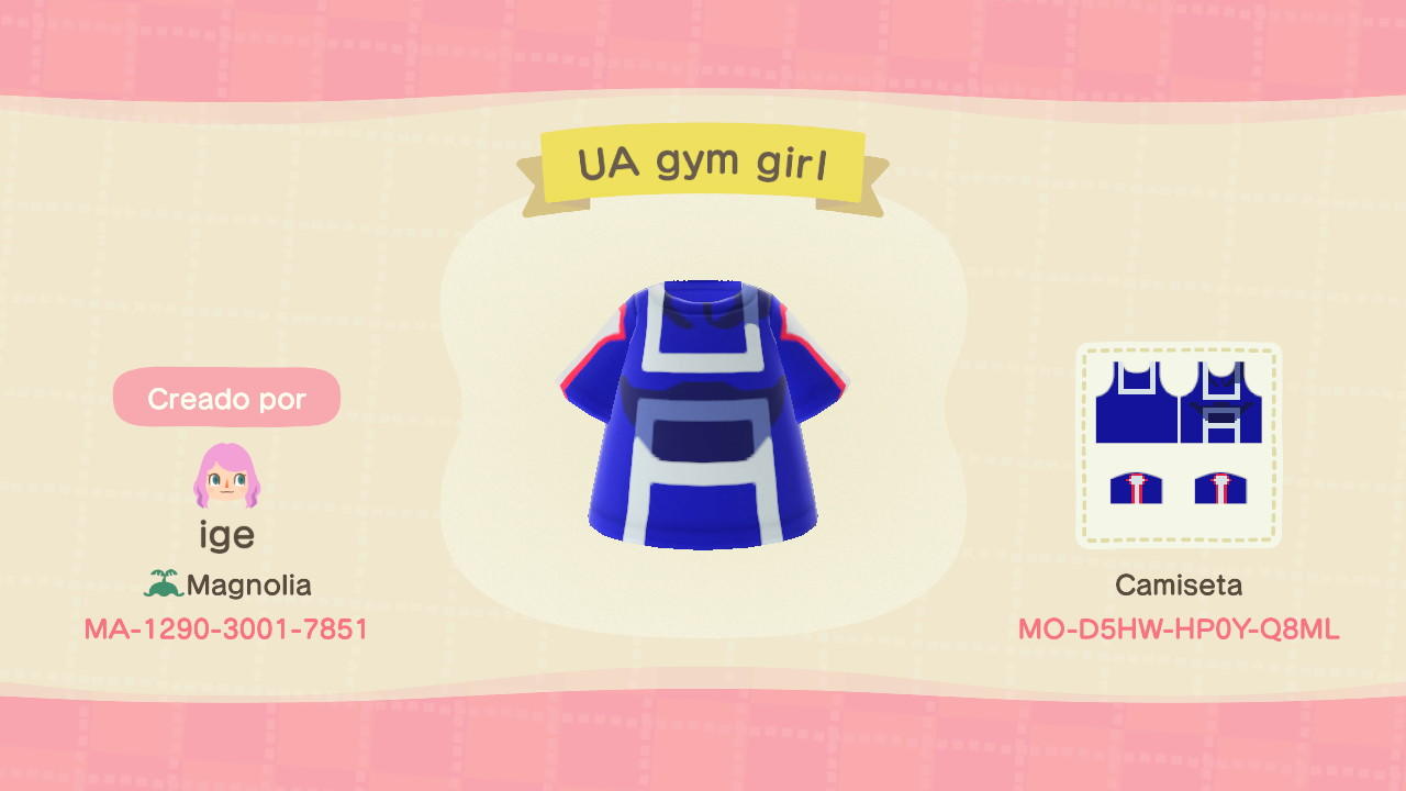 Animal Crossing Design Code: MO-D5HW-HP0Y-Q8ML AU gym girl