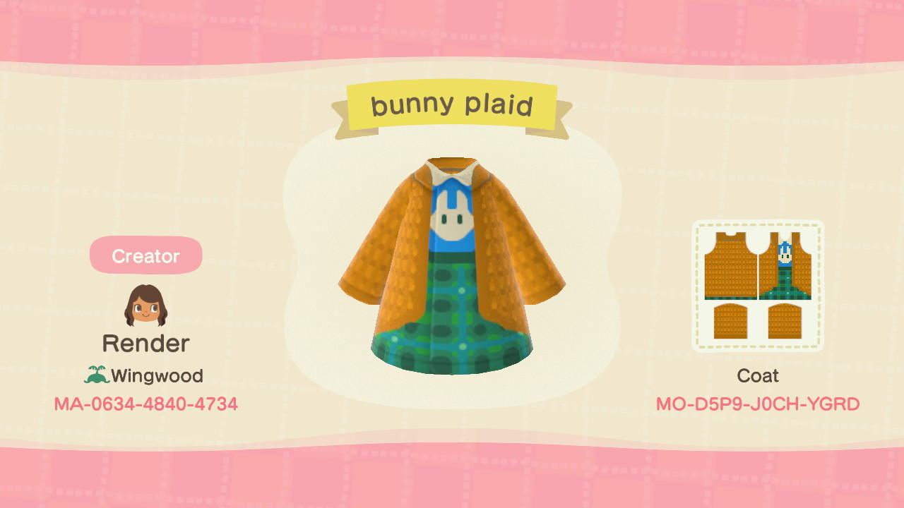 Animal Crossing Design Code: MO-D5P9-J0CH-YGRD Bunny Plaid