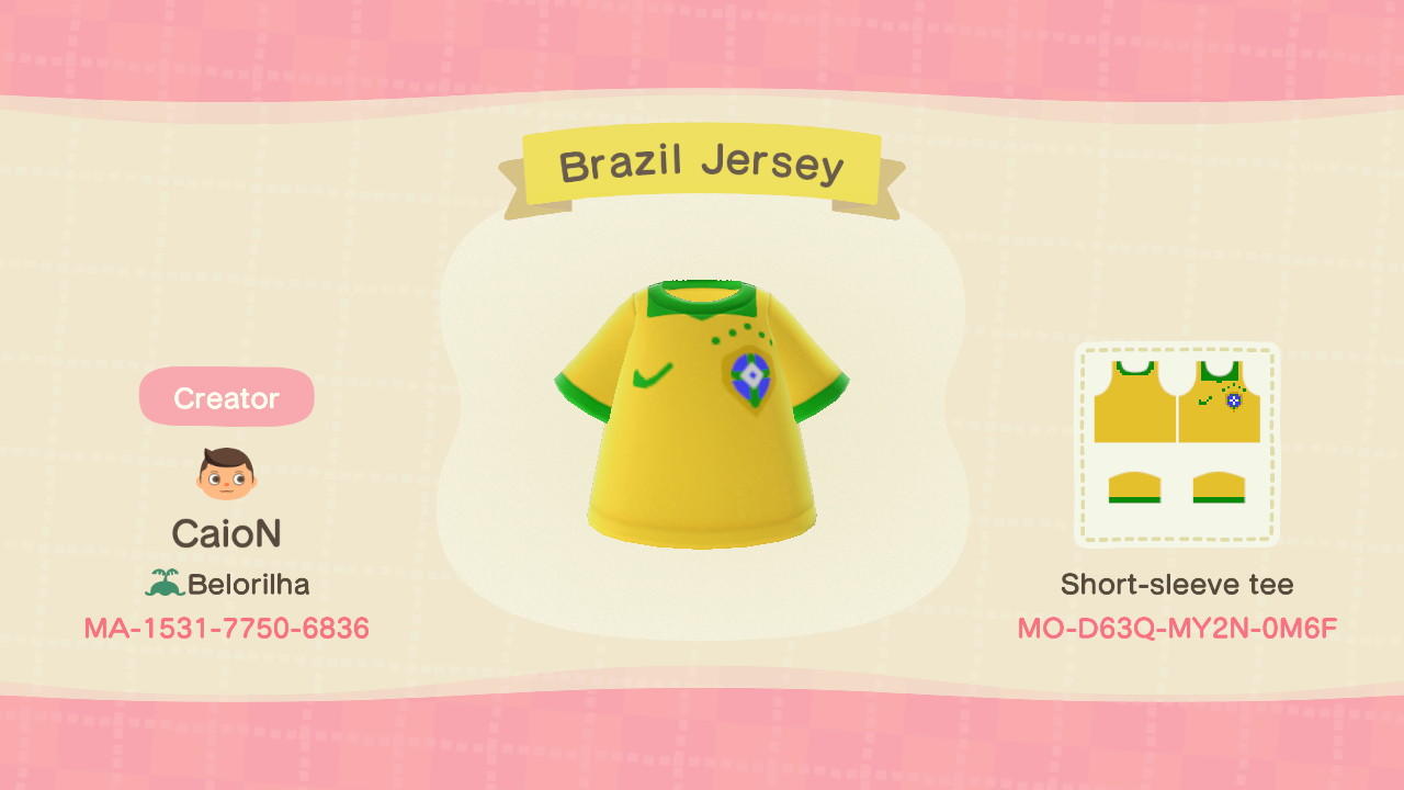 Animal Crossing Design Code: MO-D63Q-MY2N-0M6F Brazil Jersey