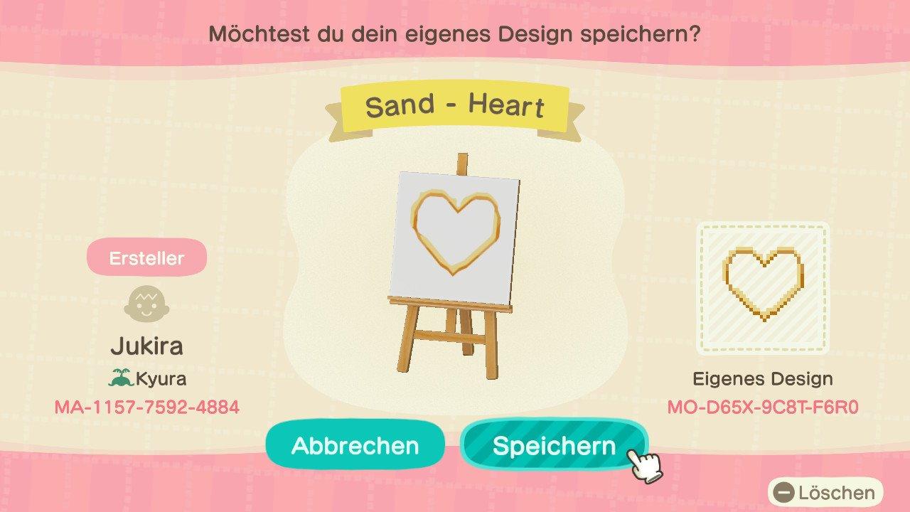Animal Crossing Design Code: MO-D65X-9C8T-F6R0 Sand - Heart