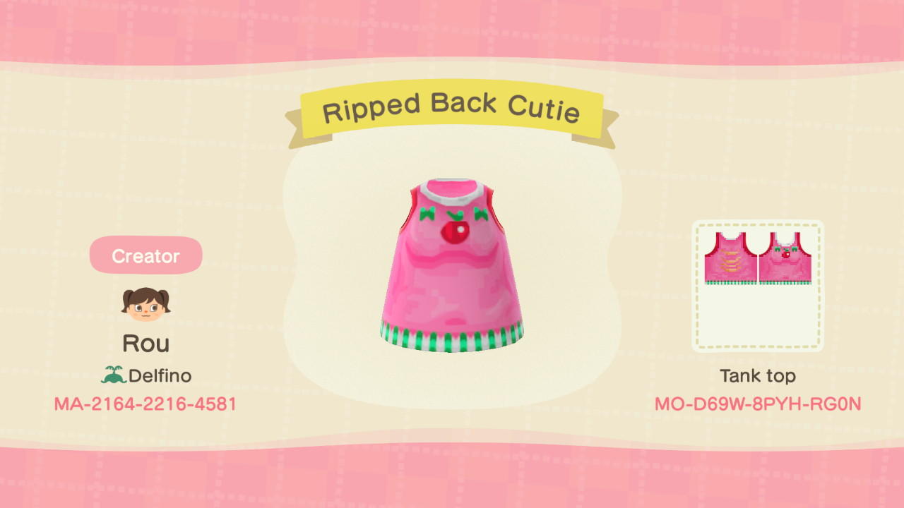 Animal Crossing Design Code: MO-D69W-8PYH-RG0N Cherry Ripped Back