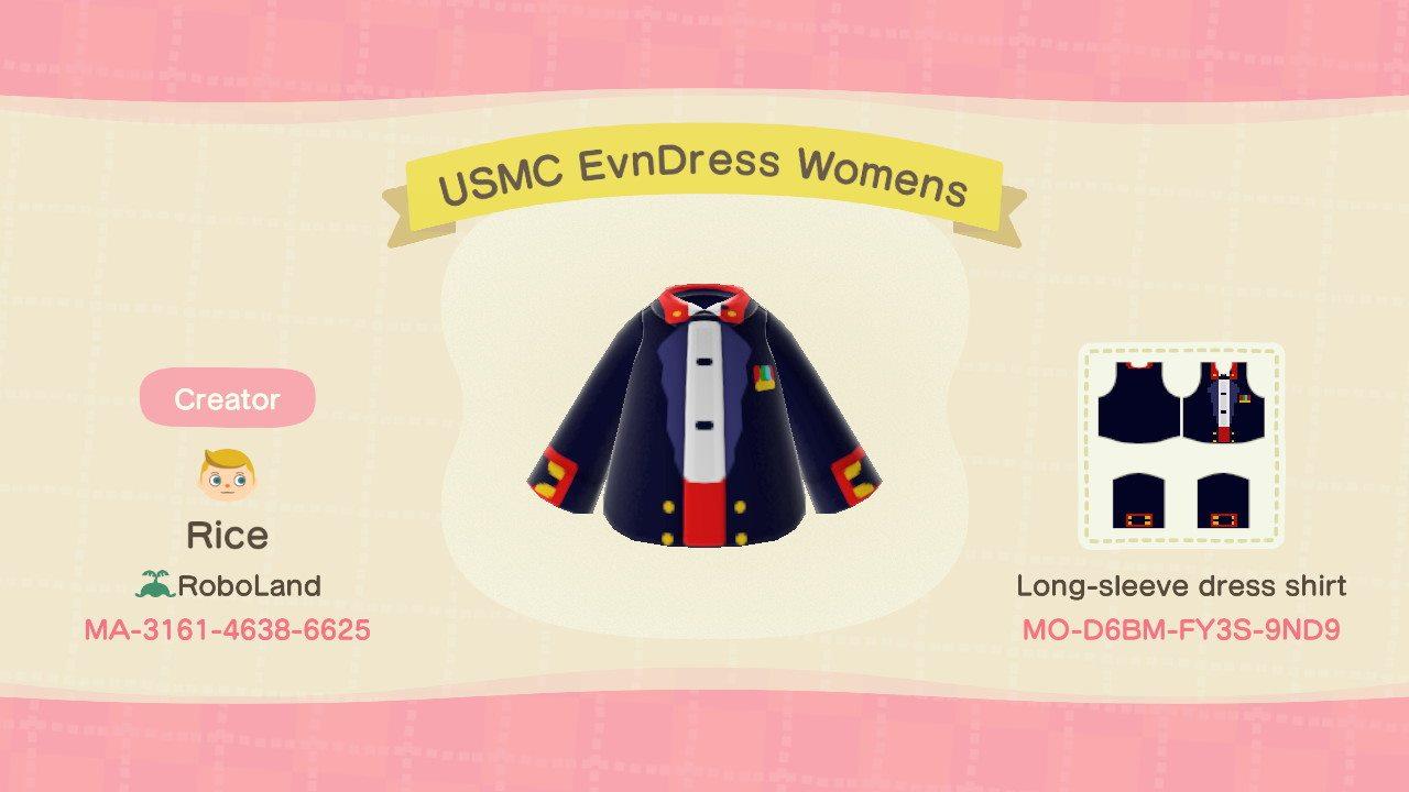 Animal Crossing Design Code: MO-D6BM-FY3S-9ND9 USMC EvnDress Womens