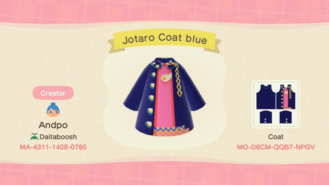 Animal Crossing Design Code: MO-D6CM-QQB7-NPGV Jotaro Coat blue