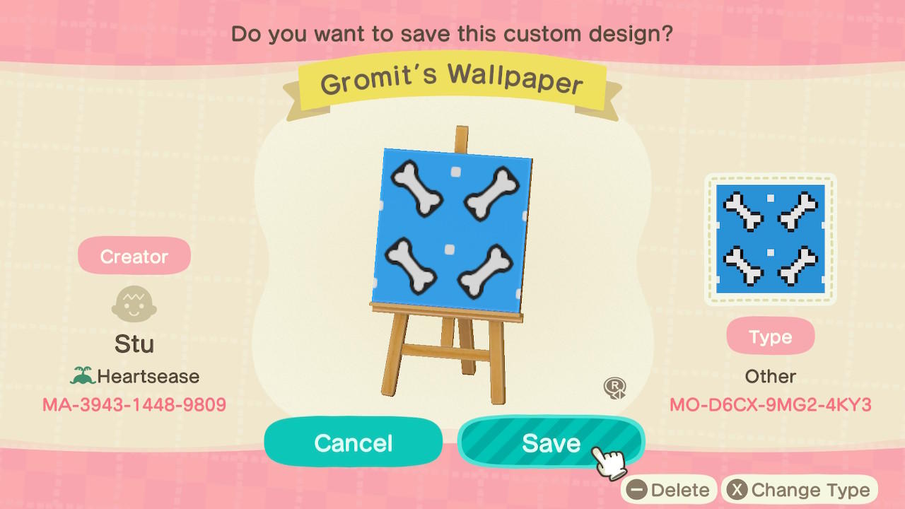 Animal Crossing Design Code: MO-D6CX-9MG2-4KY3 Gromit’s Wallpaper