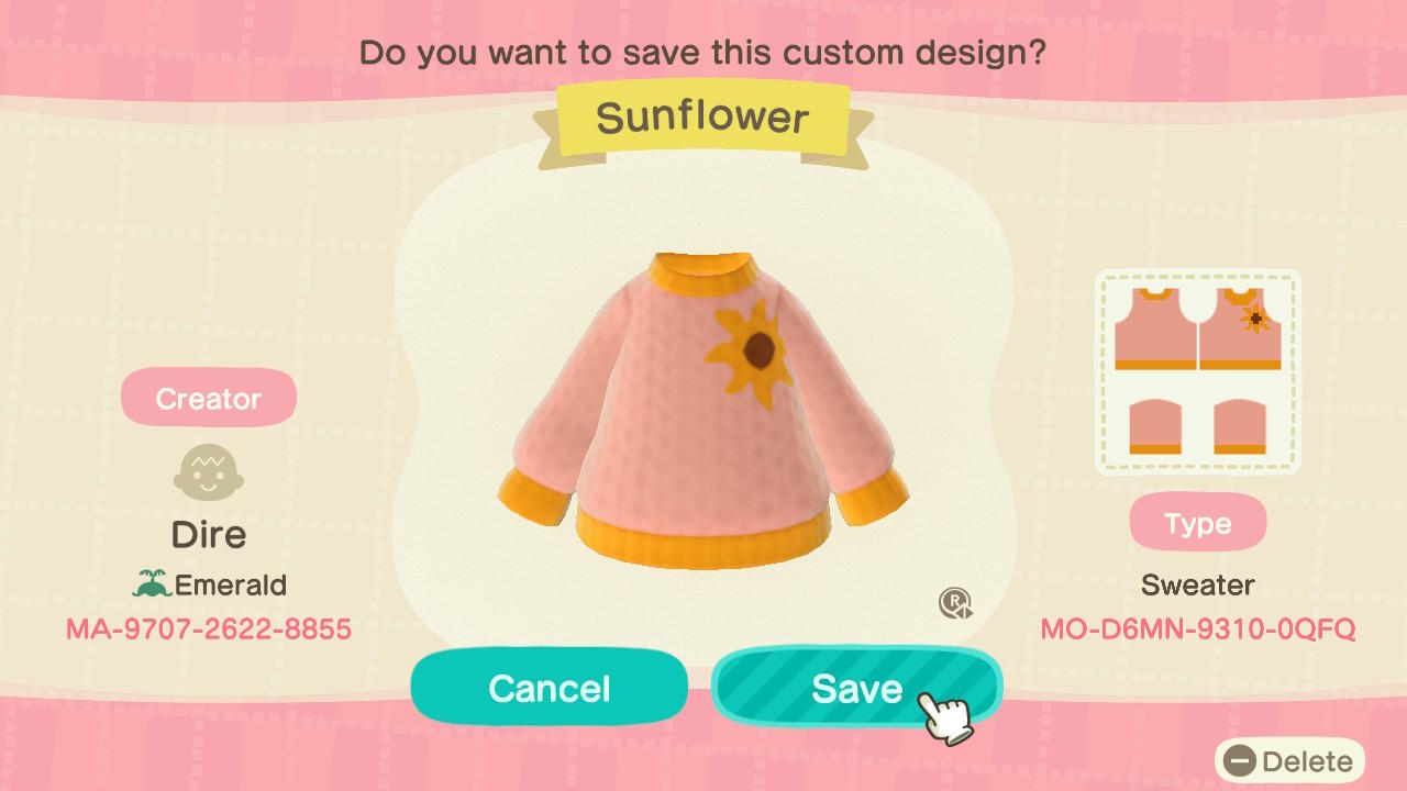 Animal Crossing Design Code: MO-D6MN-9310-0QFQ Sunflower