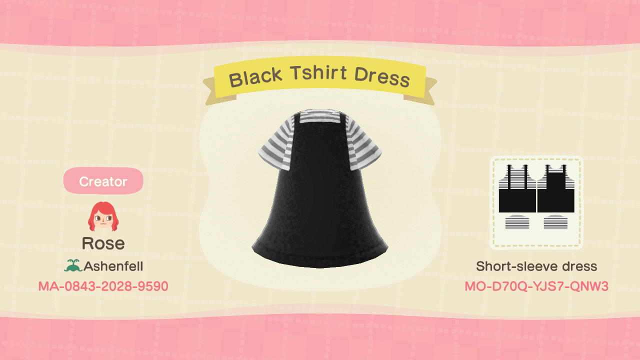Animal Crossing Design Code: MO-D70Q-YJS7-QNW3 Black Tshirt Dress