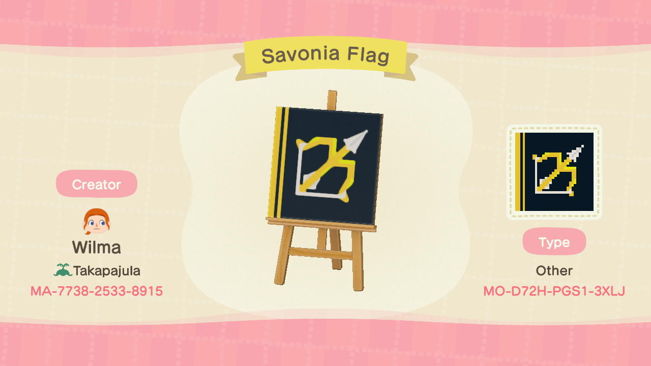 Animal Crossing Design Code: MO-D72H-PGS1-3XLJ Savonia Flag