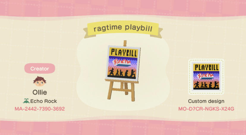 Animal Crossing Design Code: MO-D7CR-NGKS-X24G Ragtime Playbill