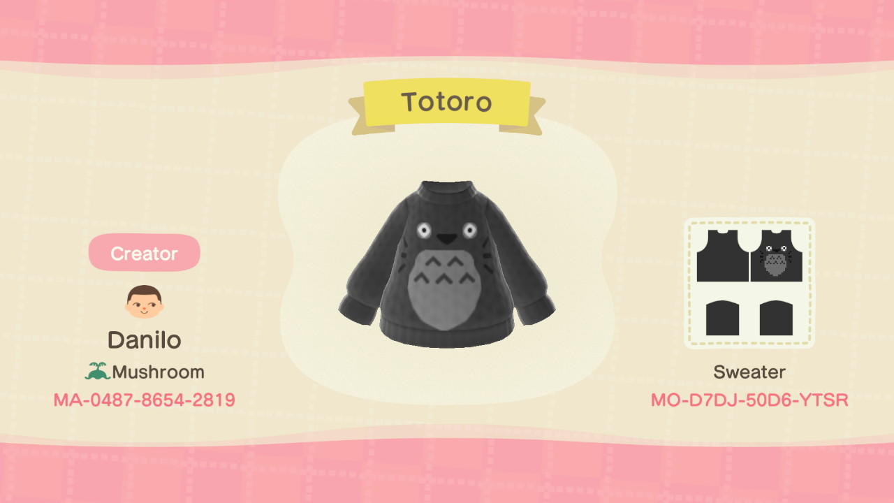 Animal Crossing Design Code: MO-D7DJ-50D6-YTSR Totoro