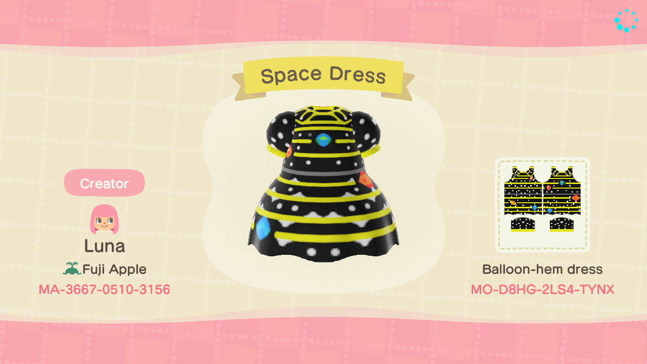 Animal Crossing Design Code: MO-D8HG-2LS4-TYNX Space Dress
