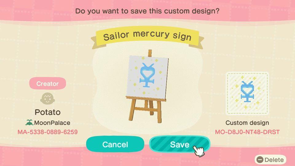 Animal Crossing Design Code: MO-D8J0-NT48-DRST Sailor Mercury Sign