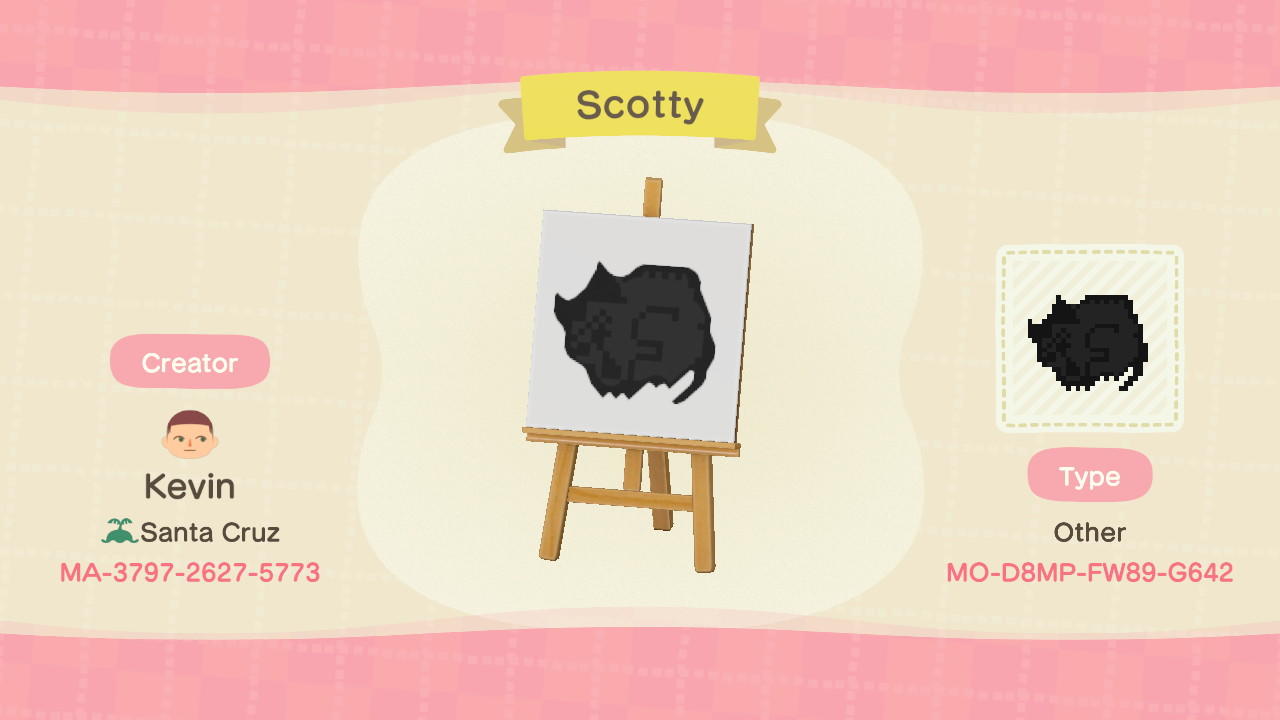 Animal Crossing Design Code: MO-D8MP-FW89-G642 Scotty Dog Pet Bed