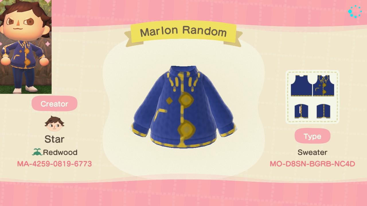 Animal Crossing Design Code: MO-D8SN-BGRB-NC4D Marlon Random
