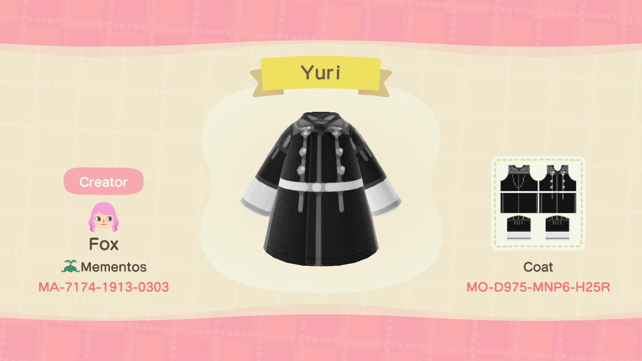 Animal Crossing Design Code: MO-D975-MNP6-H25R Yuri Leclerc