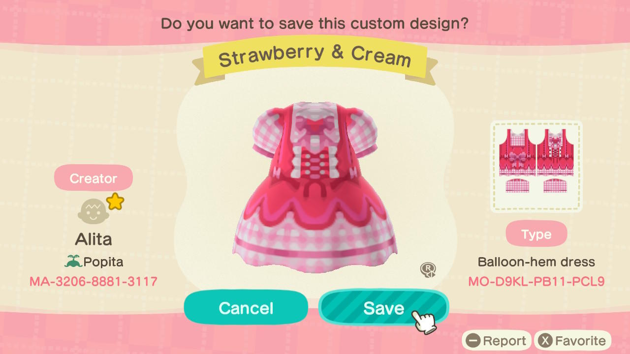 Animal Crossing Design Code: MO-D9KL-PB11-PCL9 Strawberry & Cream