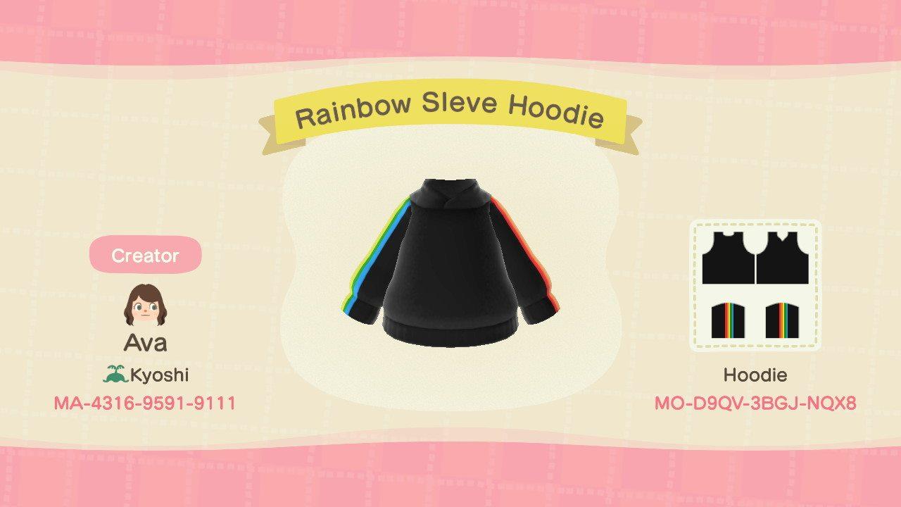 Animal Crossing Design Code: MO-D9QV-3BGJ-NQX8 Rainbow Sleve Hoddie