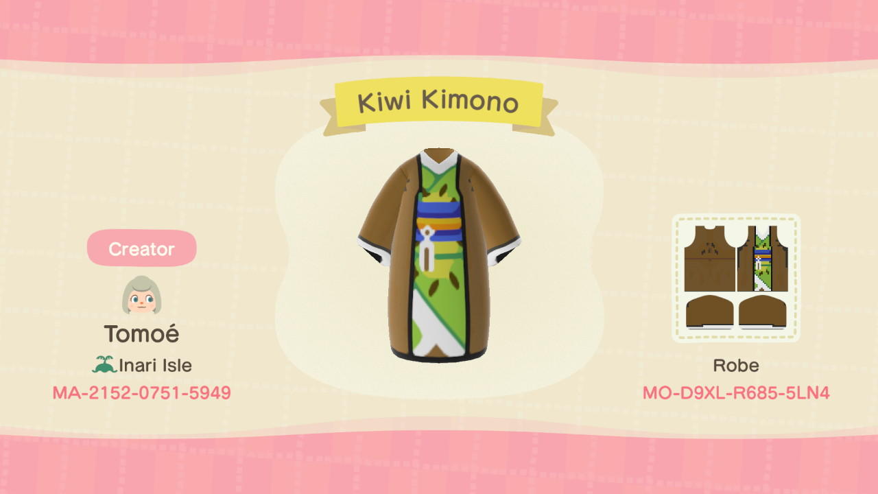 Animal Crossing Design Code: MO-D9XL-R685-5LN4 Kiwi Kimono