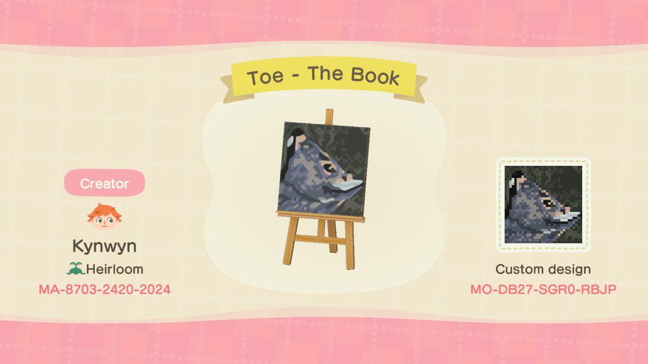 Animal Crossing Design Code: MO-DB27-SGR0-RBJP Toe - The Book
