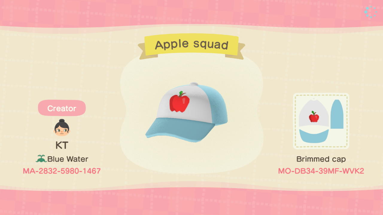 Animal Crossing Design Code: MO-DB34-39MF-WVK2 Apple squad