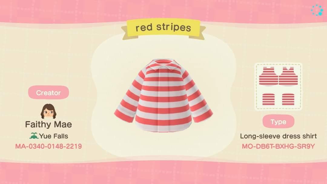 Animal Crossing Design Code: MO-DB6T-BXHG-SR9Y Red stripes