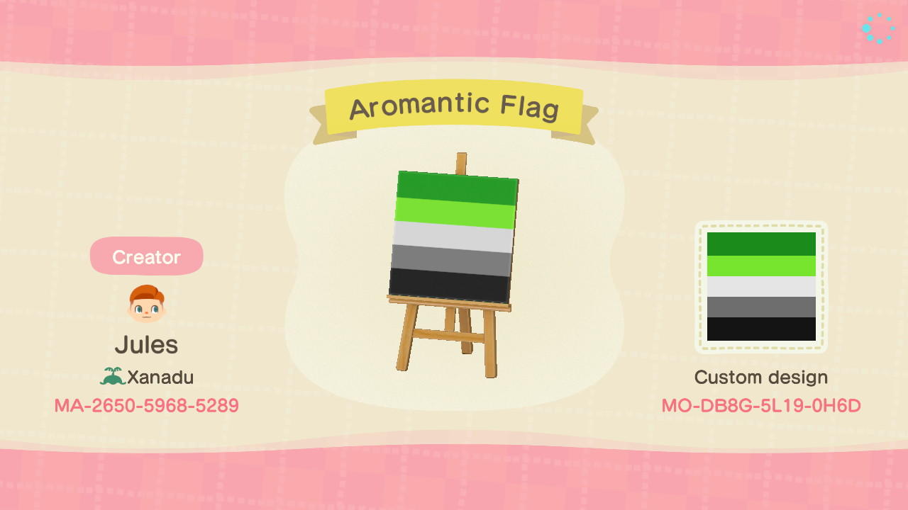 Animal Crossing Design Code: MO-DB8G-5L19-0H6D Aromantic Flag
