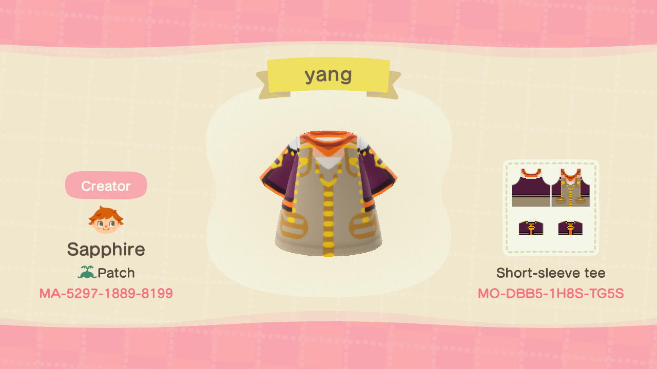 Animal Crossing Design Code: MO-DBB5-1H8S-TG5S yang xiao long v7