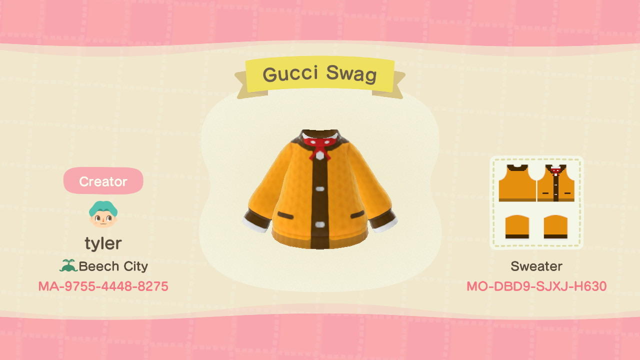 Animal Crossing Design Code: MO-DBD9-SJXJ-H630 Isabelle Gucci Swag