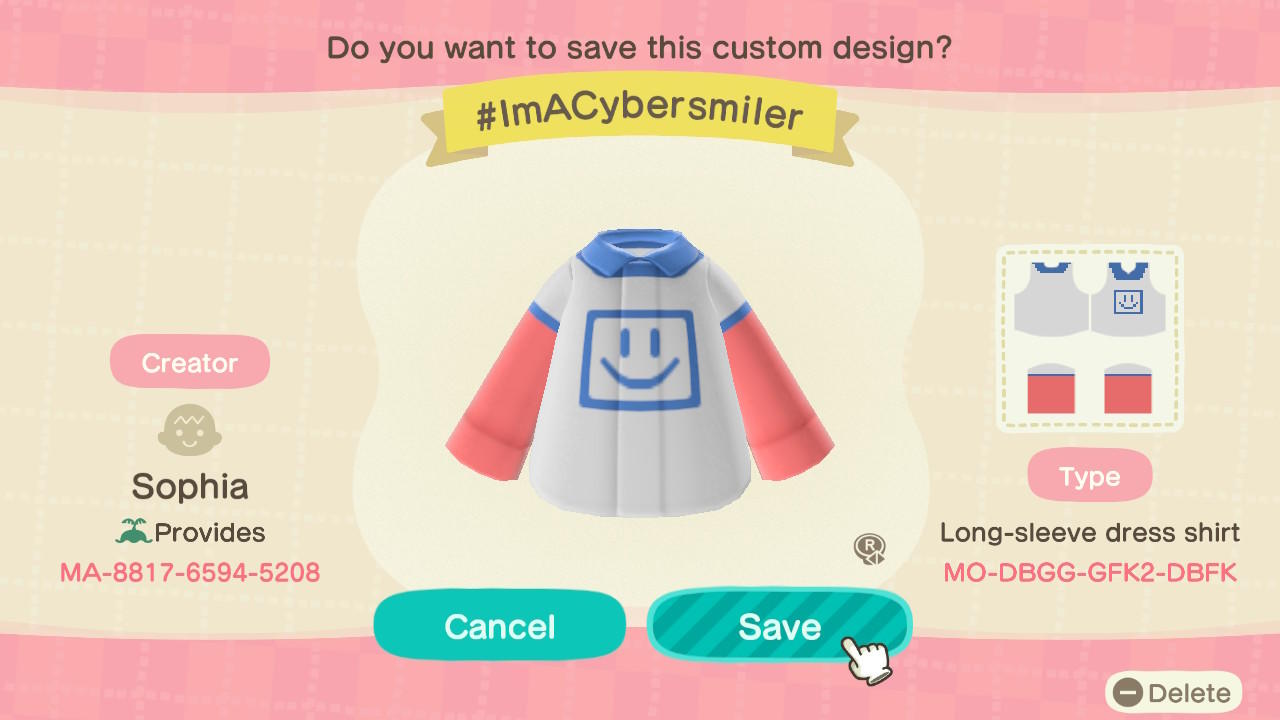 Animal Crossing Design Code: MO-DBGG-GFK2-DBFK #ImACybersmiler